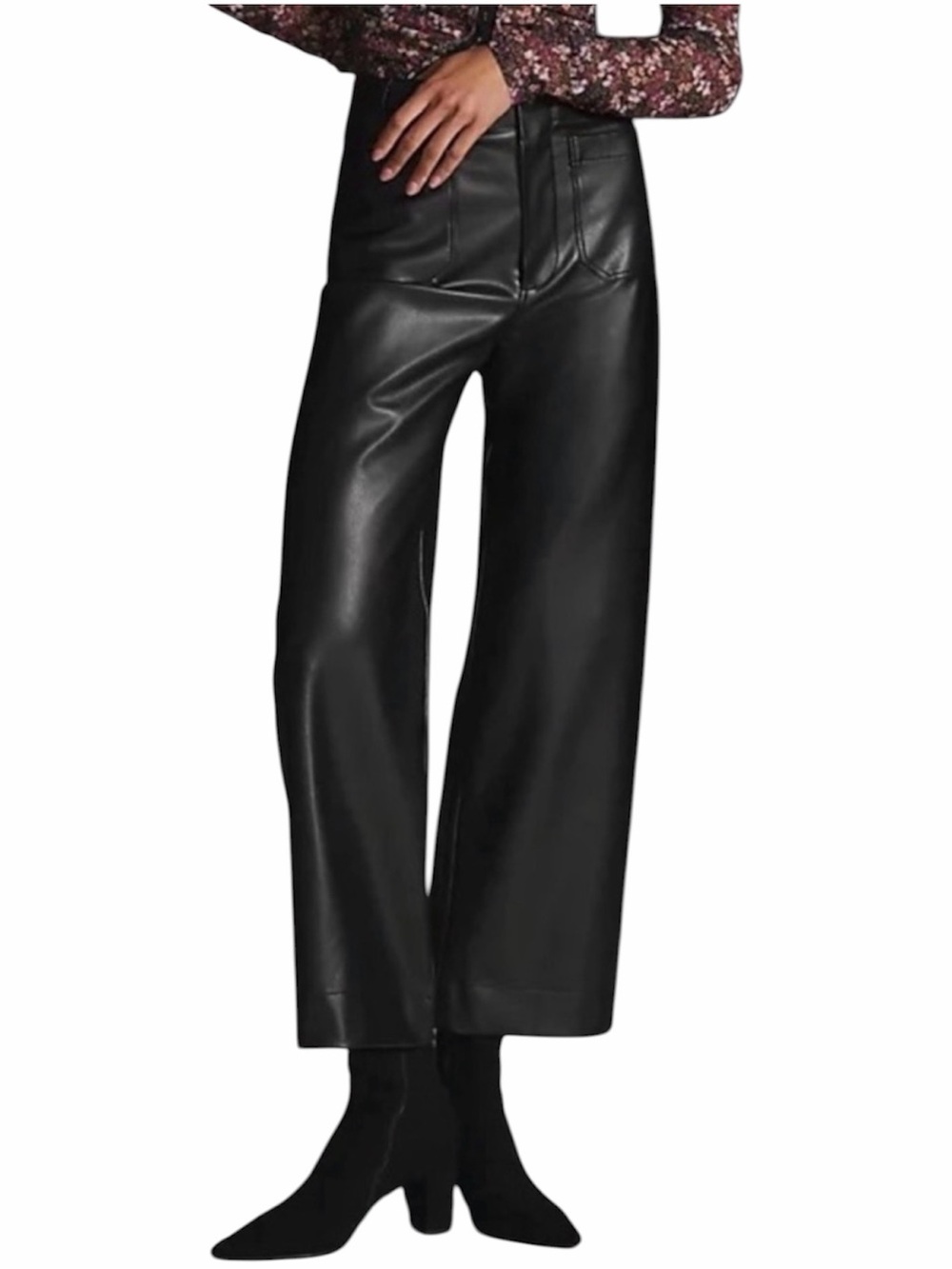 Maeve Colette Faux Leather Wide Leg Pants Black 29 Tall NWT Anthropologie